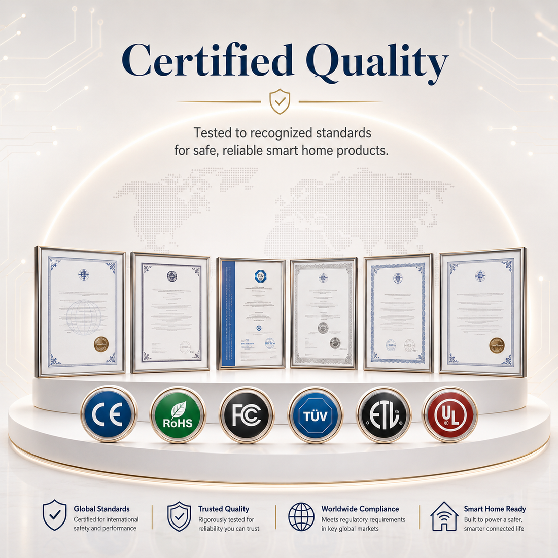 Certified quality smart home products with global safety and compliance standards
