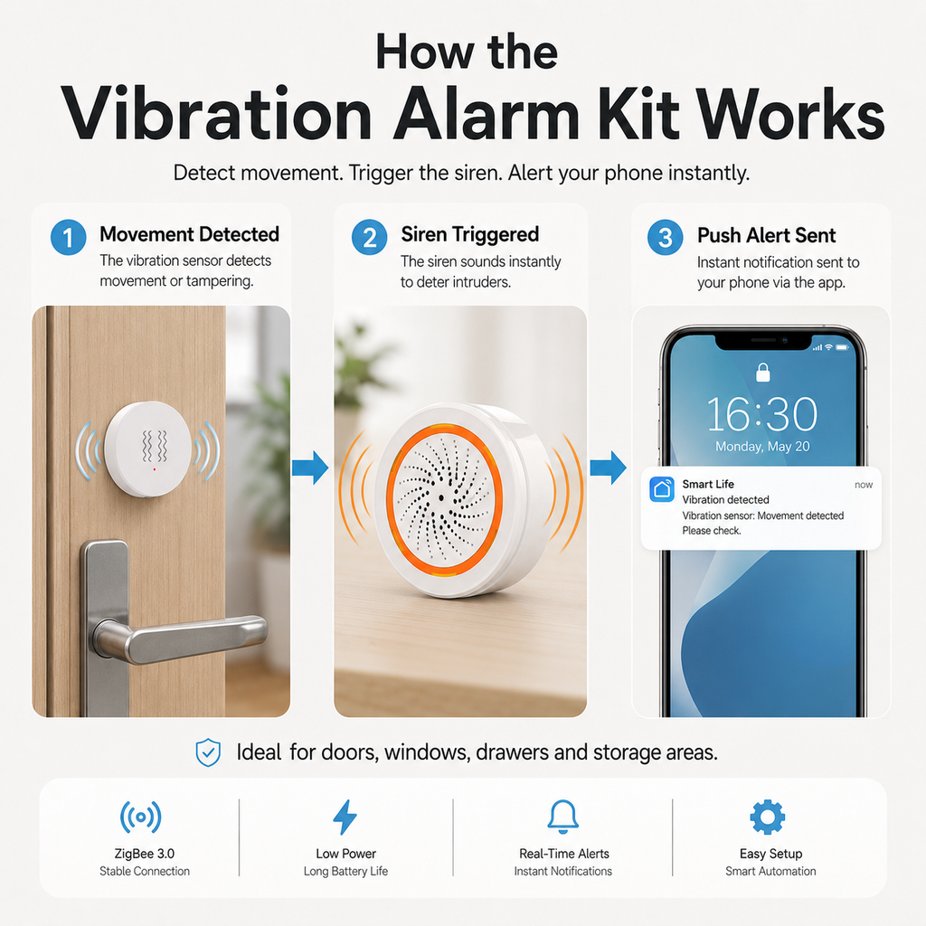 Zigbee Vibration Sensor Alarm Kit smart safety and security product image 7
