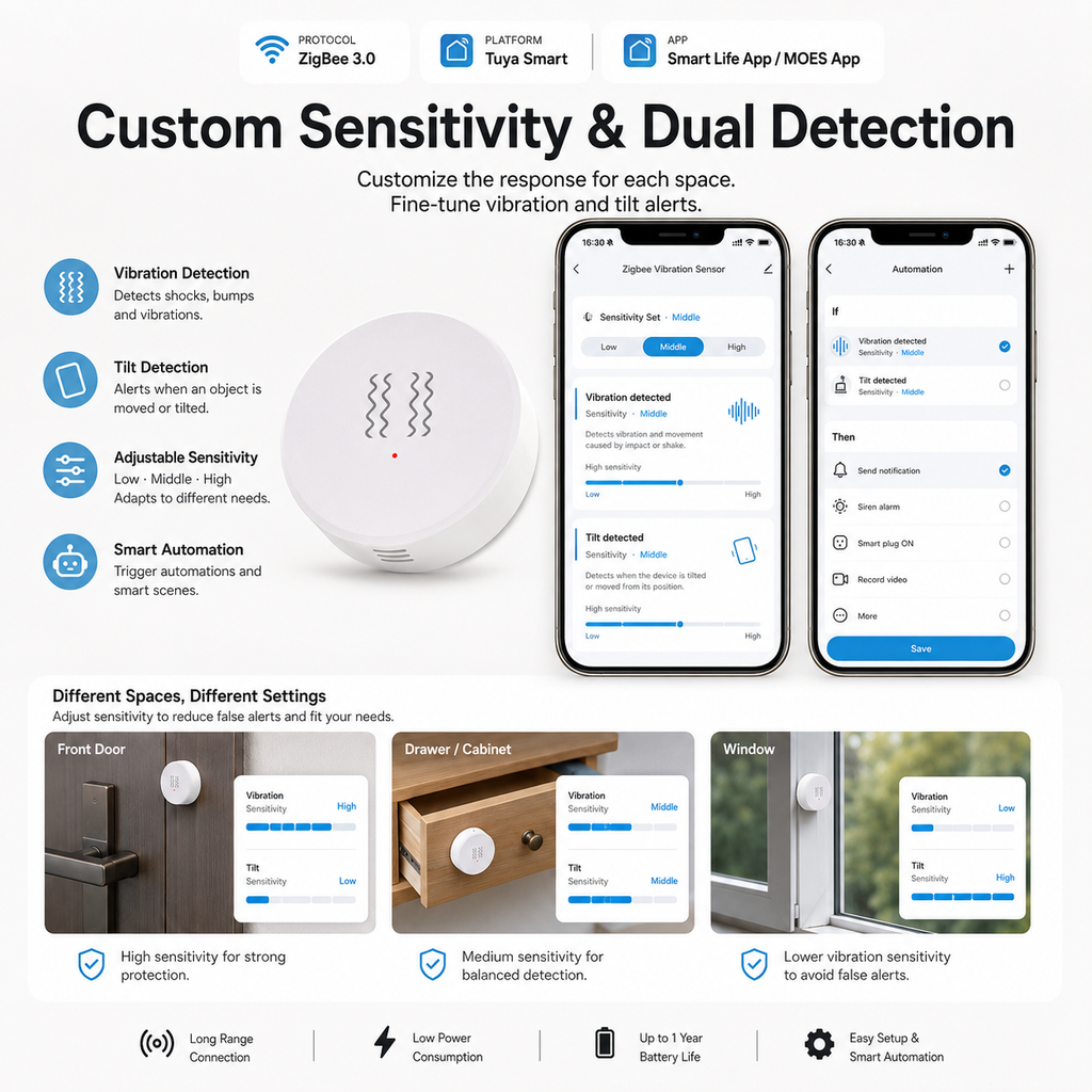 Zigbee Vibration Sensor Alarm Kit smart safety and security product image 8