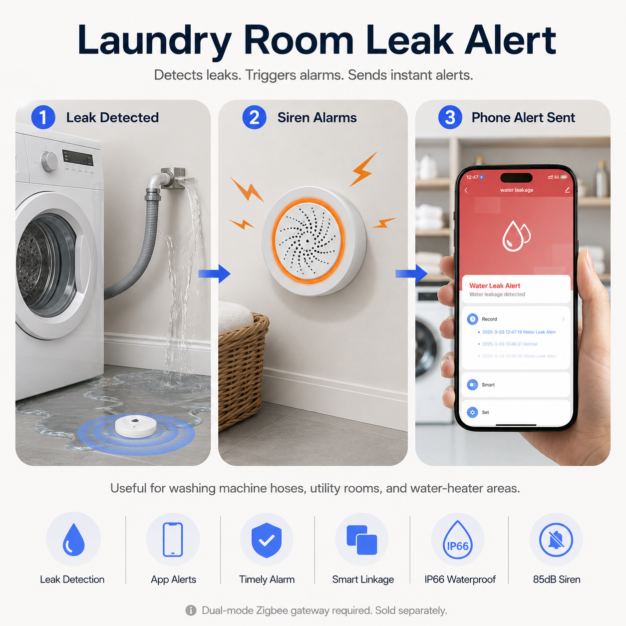 Water Leak Sensor Alarm Kit water leak protection product image 4