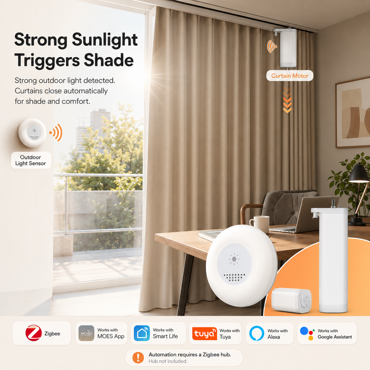 Smart Curtain Automation Bundle with Light Sensor window and curtain automation product image 3