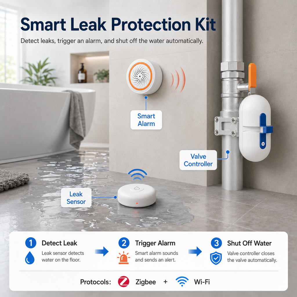 Smart Water Leak Protection Kit with Valve Controller water leak protection main product image