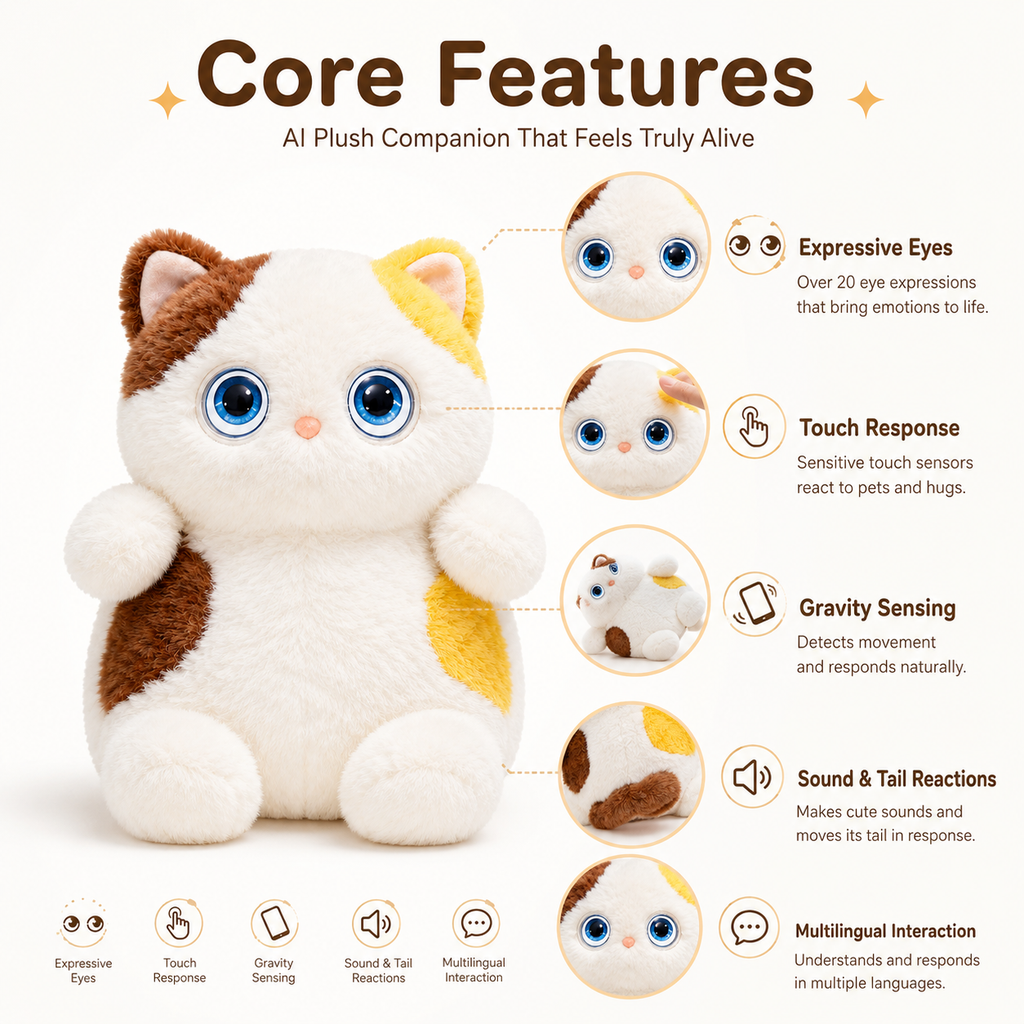 AI Plush Cat Companion Toy with Moving Eyes & Tuya Support smart toy product image 8