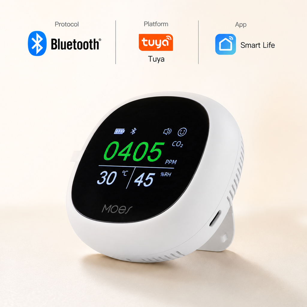 Bluetooth CO2 Monitor with Temperature & Humidity smart safety and security main product image