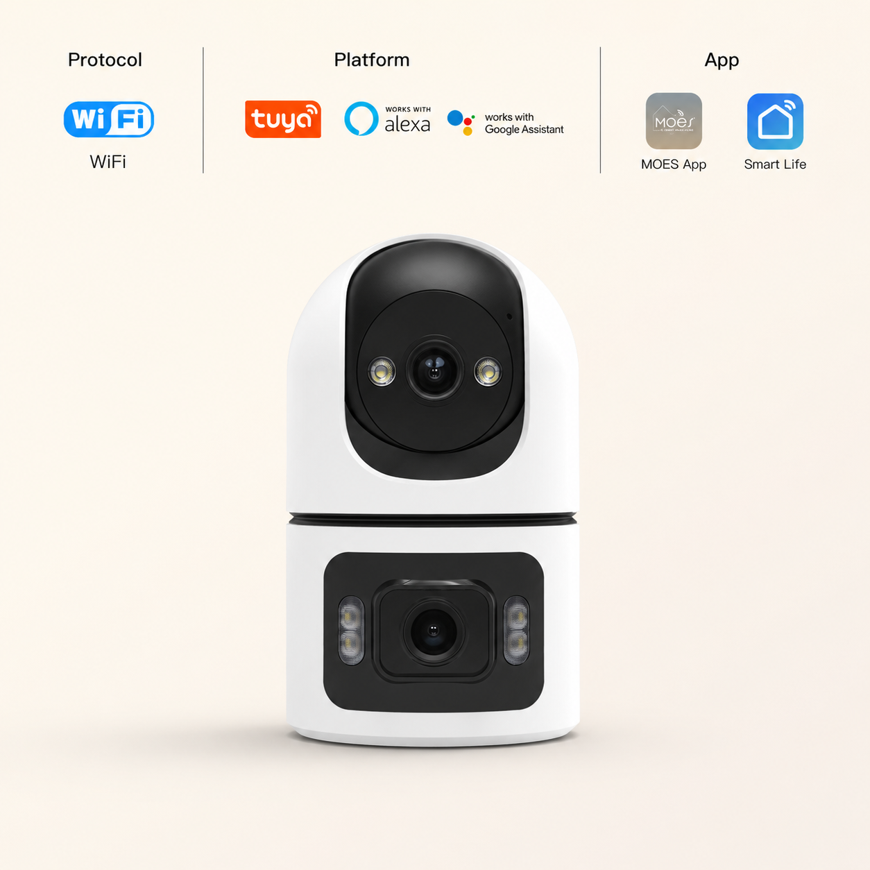 Smart Wi-Fi Dual-Lens Pan-Tilt Indoor Camera smart safety and security main product image