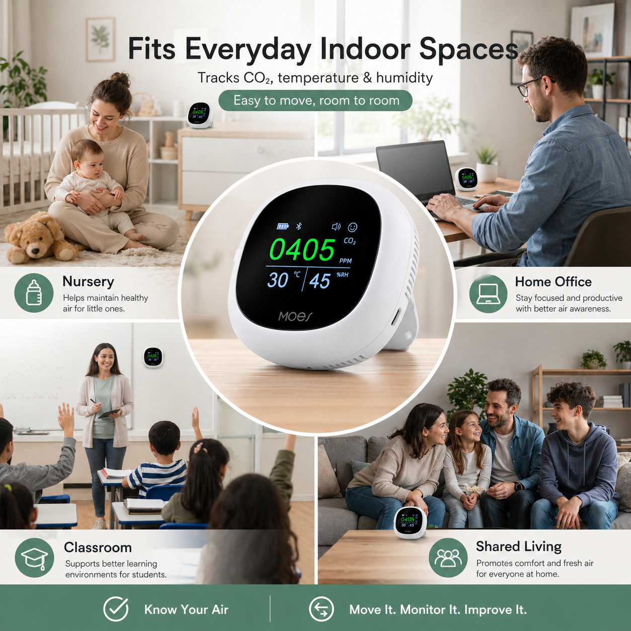 Bluetooth CO2 Monitor with Temperature & Humidity smart safety and security product image 5