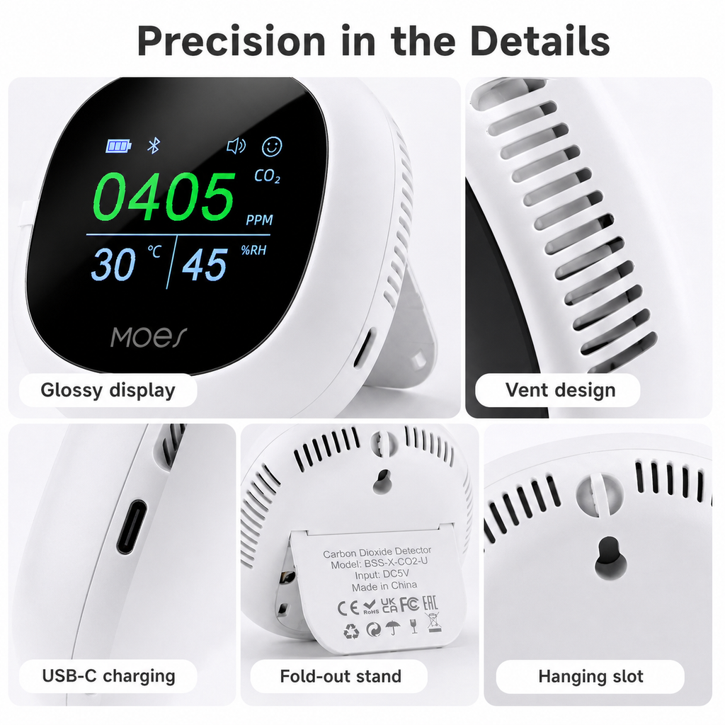 Bluetooth CO2 Monitor with Temperature & Humidity smart safety and security product image 7