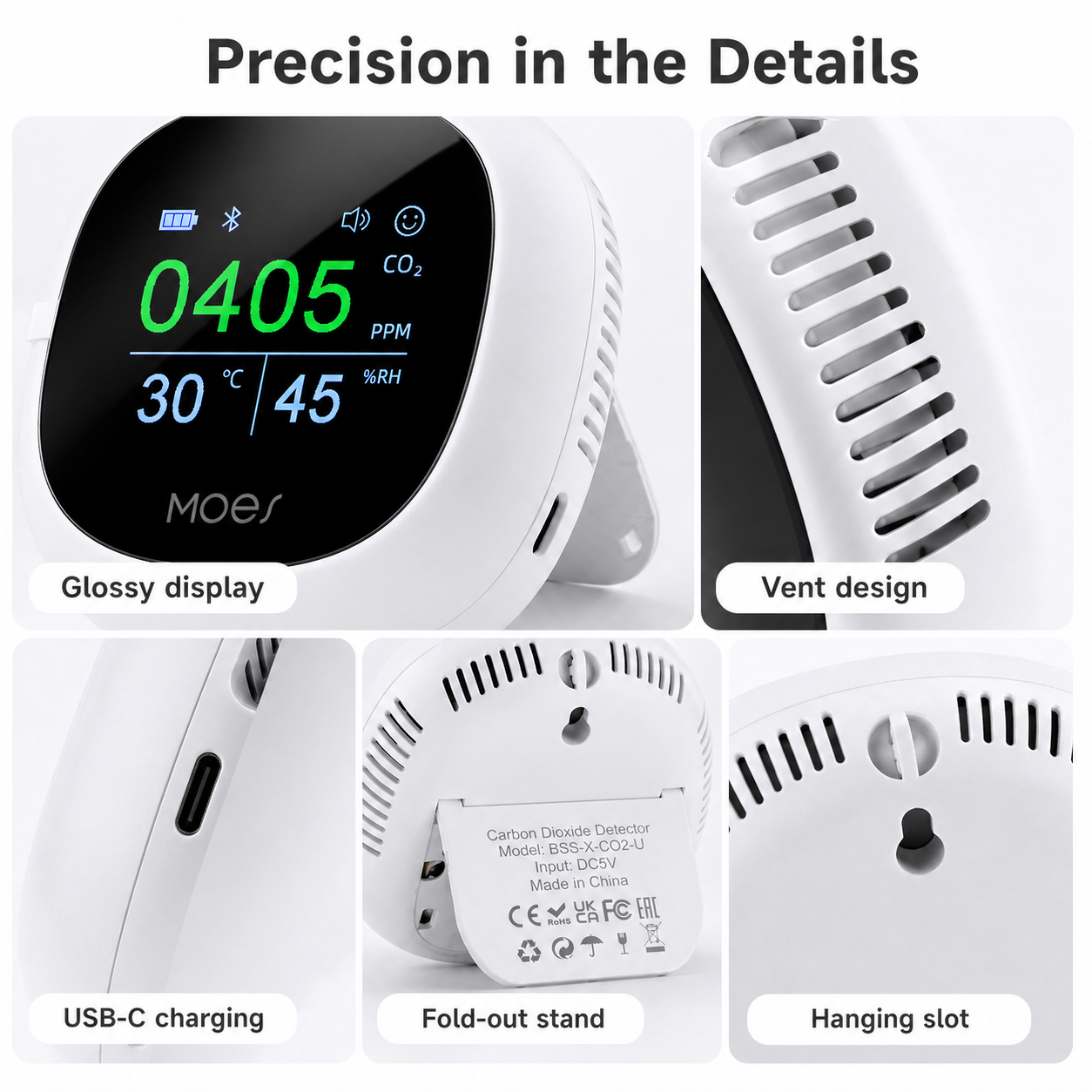 Bluetooth CO2 Monitor with Temperature & Humidity smart safety and security product image 7