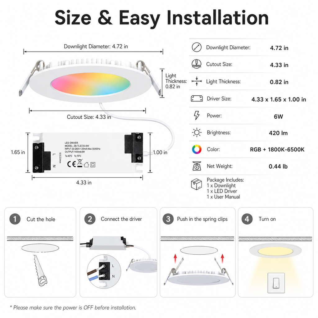 Zigbee RGB+CCT Downlight, 7W smart irrigation product image 8