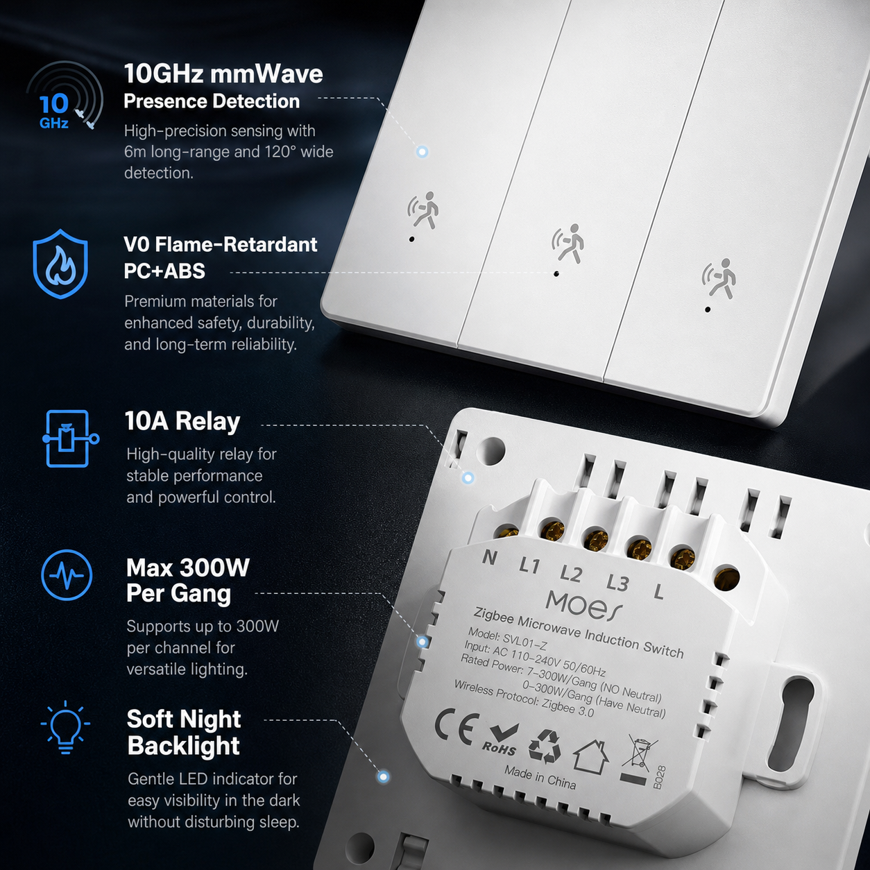 Zigbee mmWave Motion Sensor Light Switch detail image 6