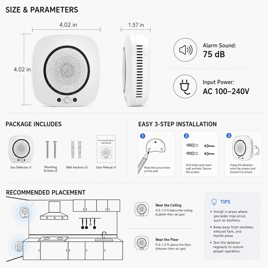 Smart Wi-Fi Natural Gas Detector Alarm gas safety automation product image 8