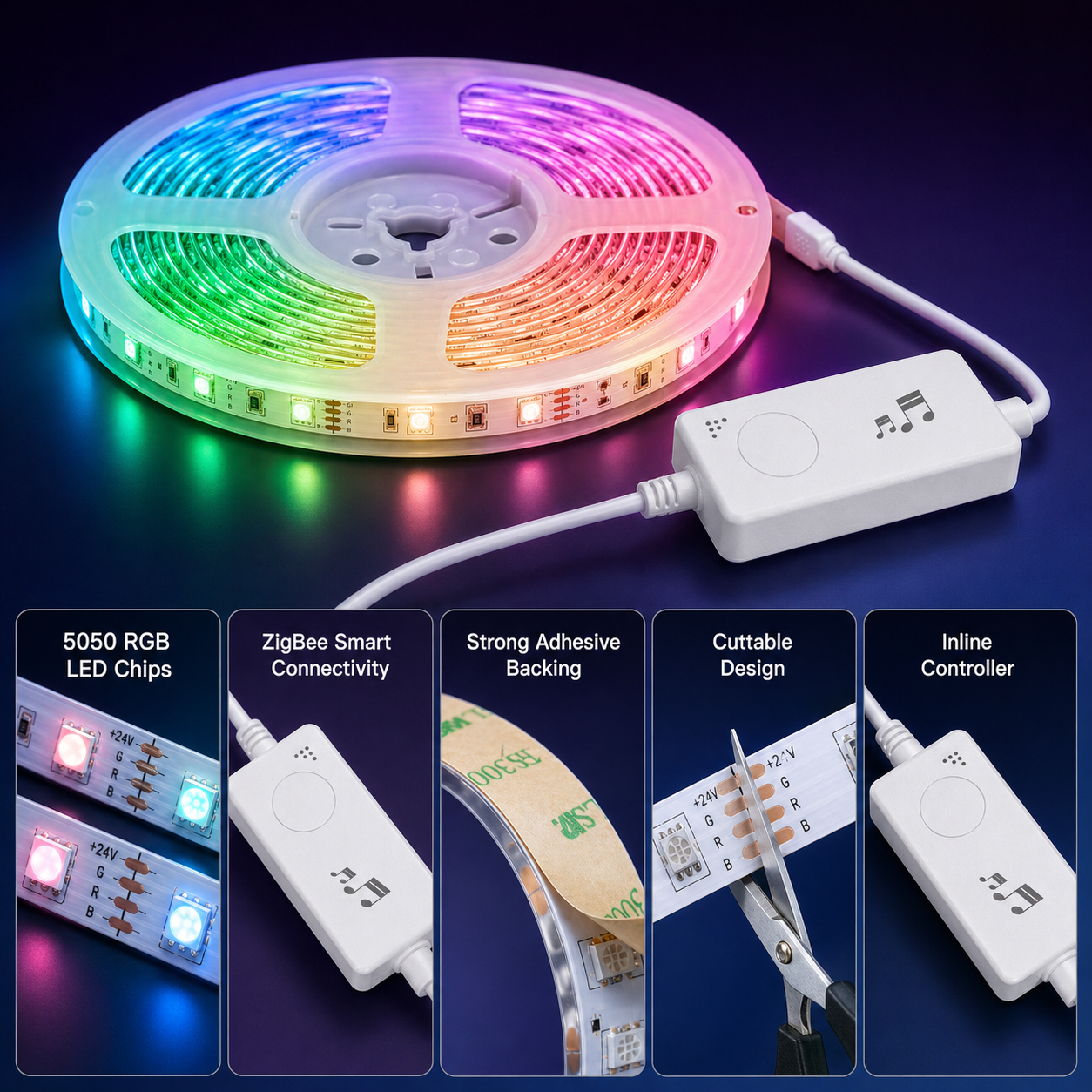 Zigbee RGB LED Strip Light Kit, 5M smart irrigation product image 6