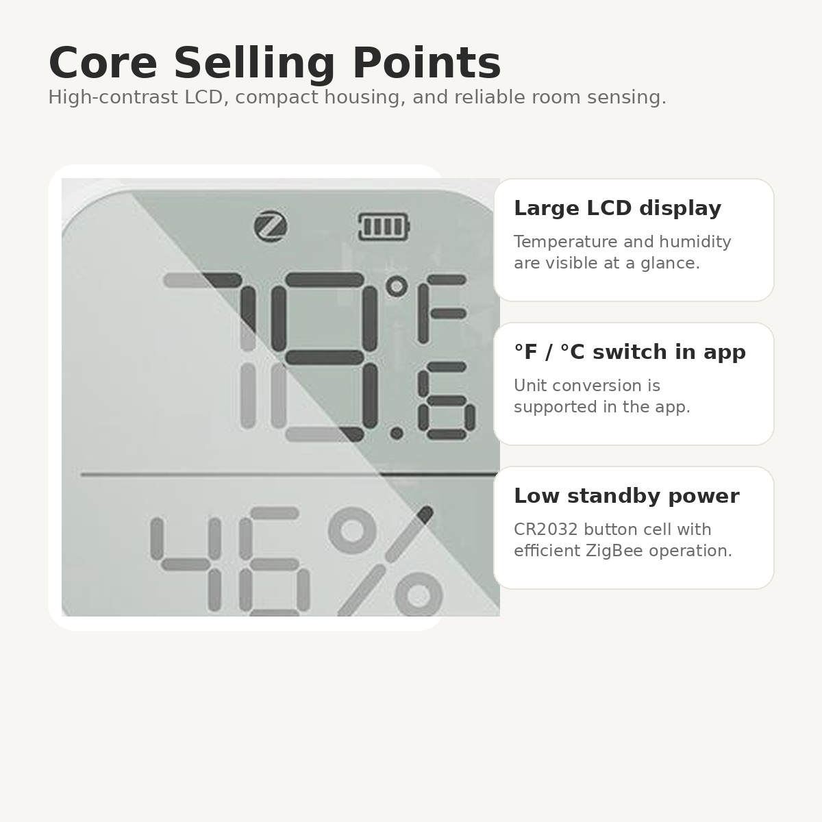Zigbee Temperature & Humidity Sensor with LCD smart safety and security product image 6